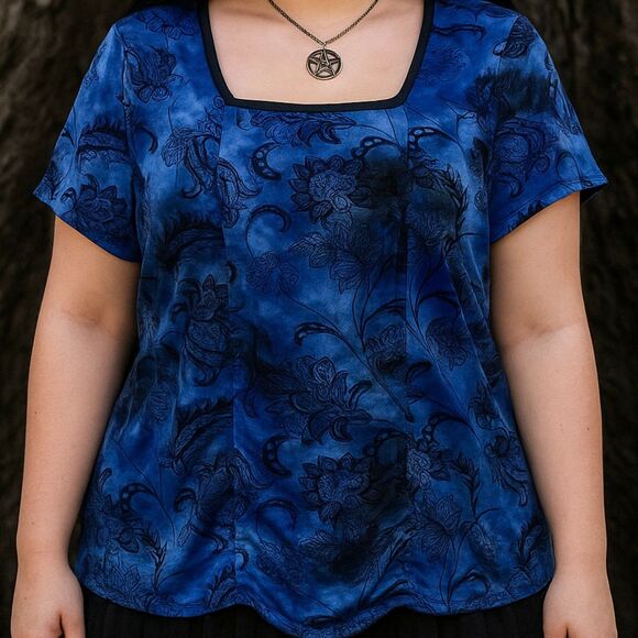 Vintage Y2K Square Neck Mesh Top Burnout Velvet 1X Whimsygoth Fairy Grunge 90s - Picture 1 of 7